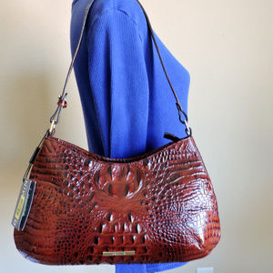 Brahmin Cayson Pecan Croc Embossed Leather Purse